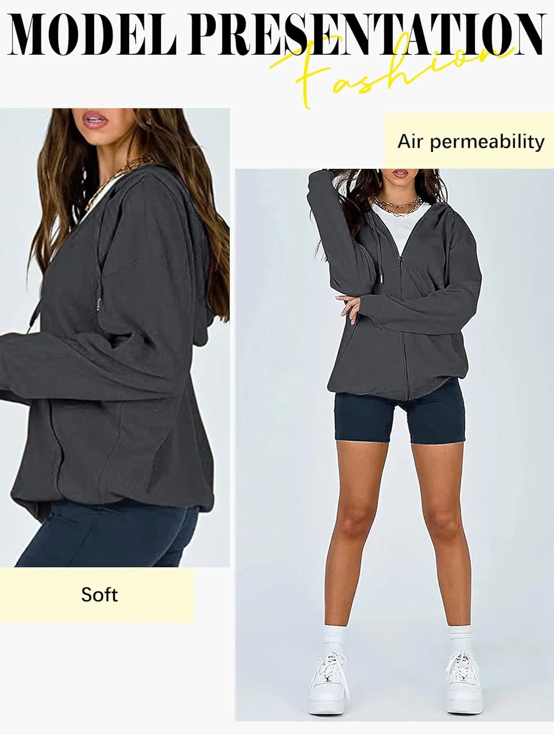 Ytfsrukp Womens Casual Full Zip Up Hoodie Jacket Waffle Sweatshirt with Pockets Oversized Hoodie Loose Fit Basic Y2K Jacket