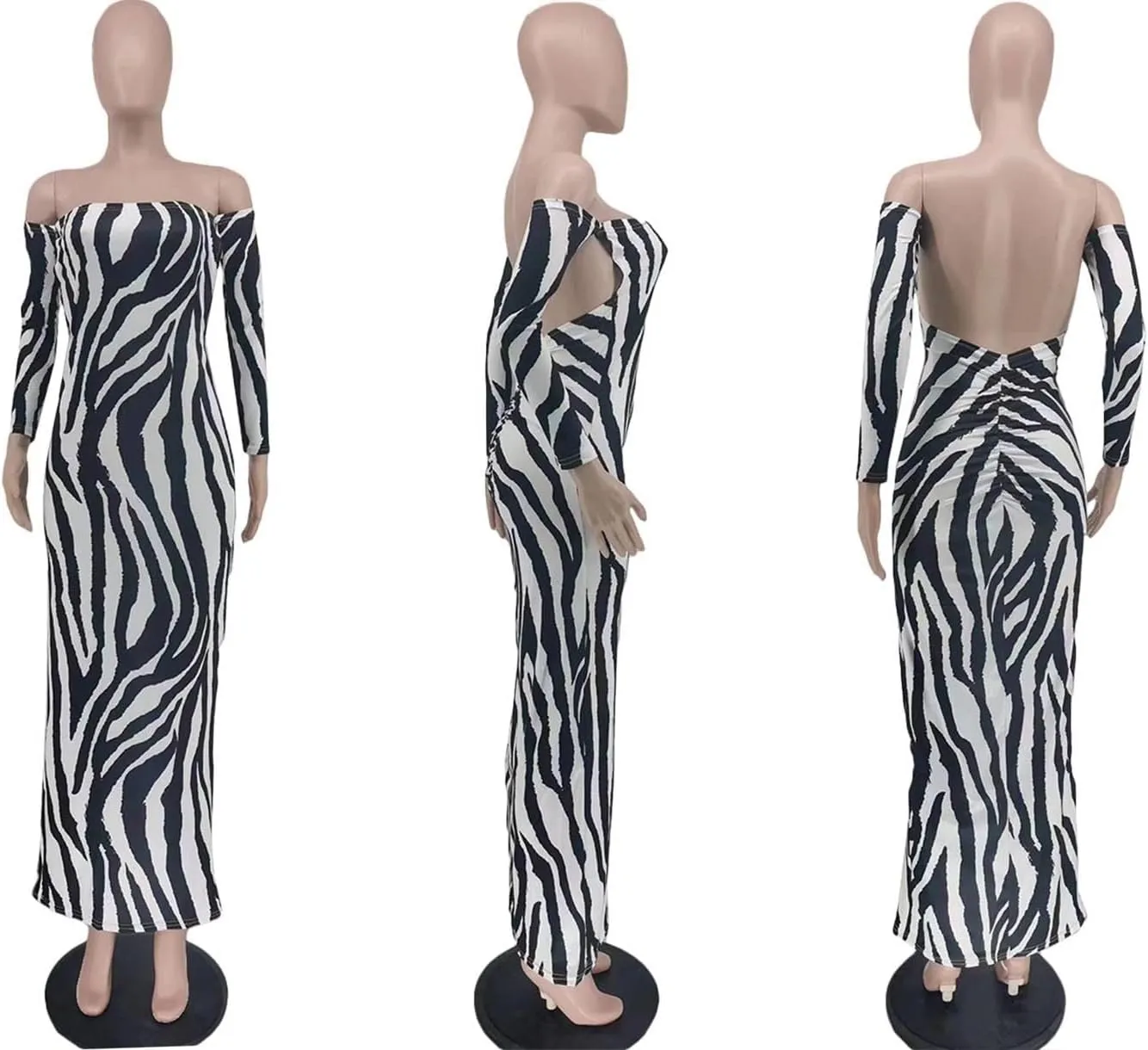Yuopeid Women's Summer Sexy Off The Shoulder Pullover Long Dress Backless Bodycon Ruched Cocktail Party Midi Dresses
