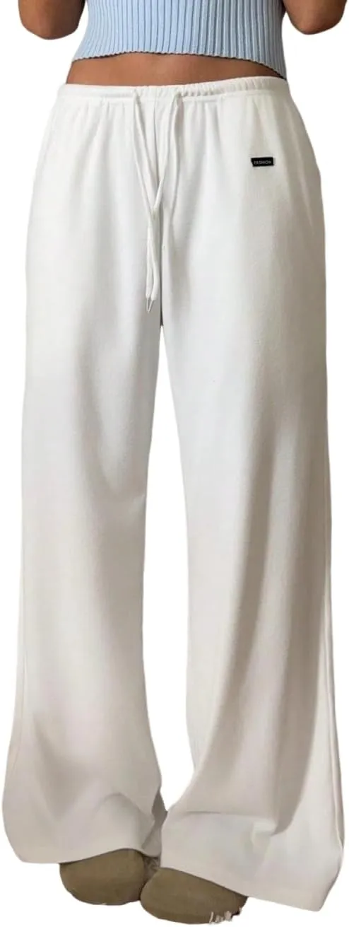 ZAFUL Wide Leg Sweatpants Women Y2k Low Waist Straight Baggy Pants Casual Drawstring Workout Toursers with Pockets