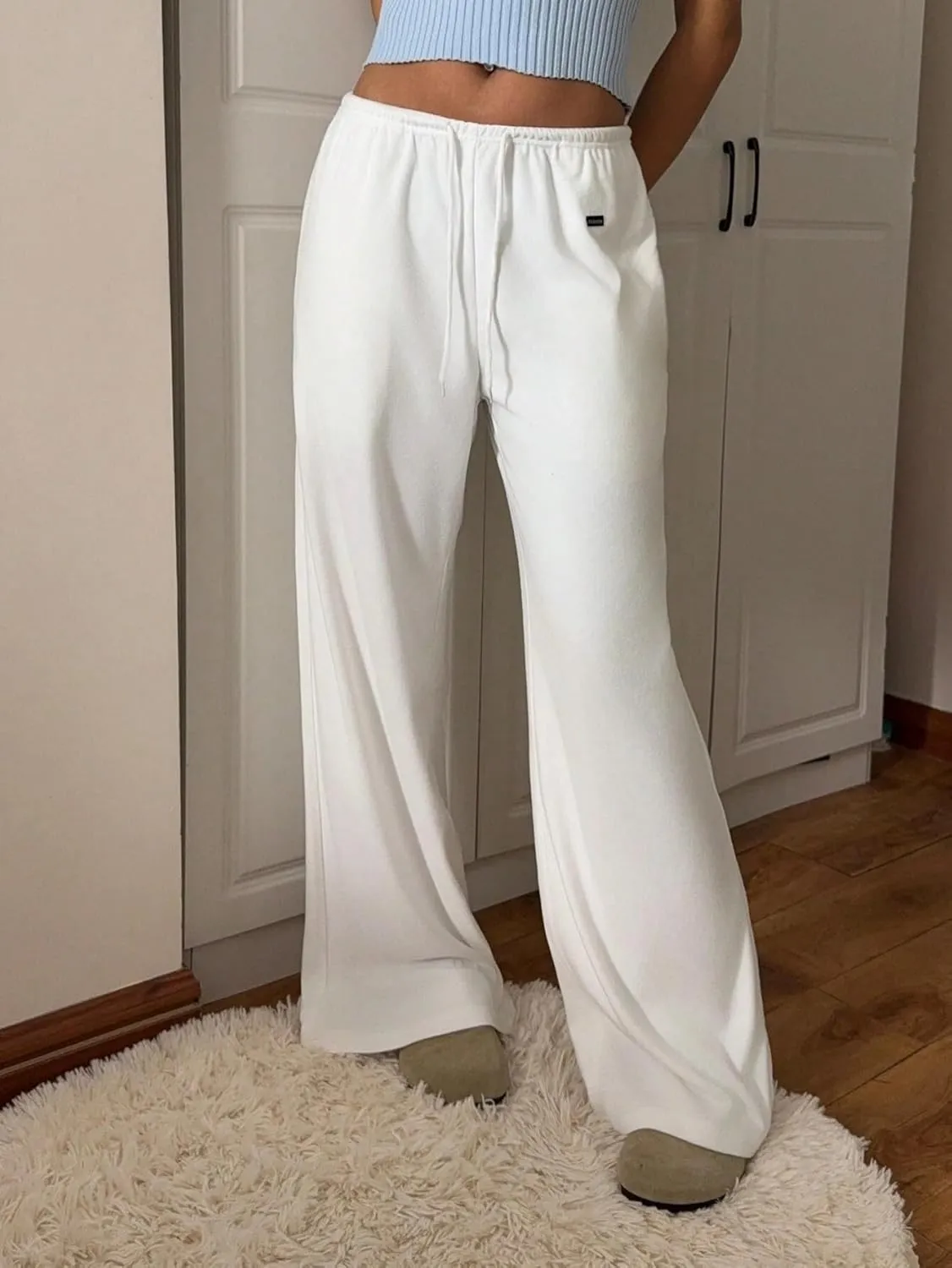 ZAFUL Wide Leg Sweatpants Women Y2k Low Waist Straight Baggy Pants Casual Drawstring Workout Toursers with Pockets