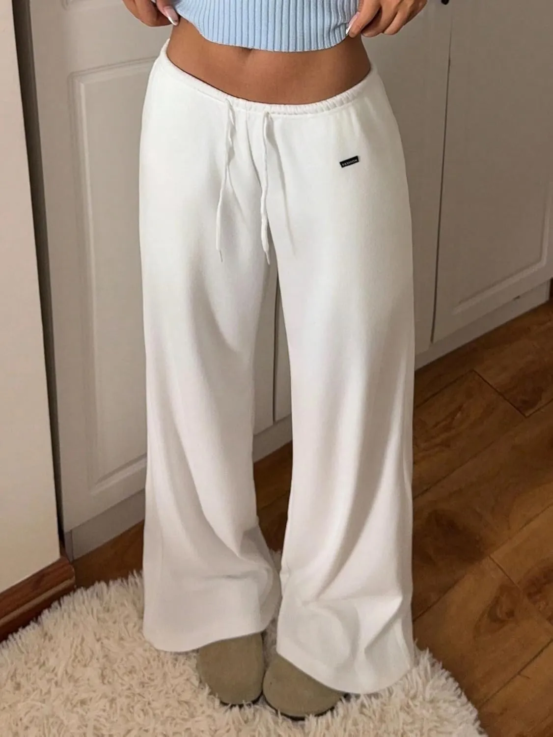 ZAFUL Wide Leg Sweatpants Women Y2k Low Waist Straight Baggy Pants Casual Drawstring Workout Toursers with Pockets